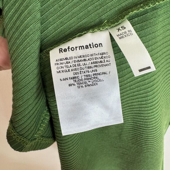 Reformation cassi knit Dress XS Green Ribbed Midi Sleeveless Square Neck slit - Picture 7 of 13